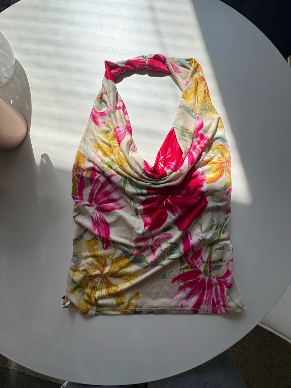 Target Floral Halter Top in Cream with Pink and Yellow Florals